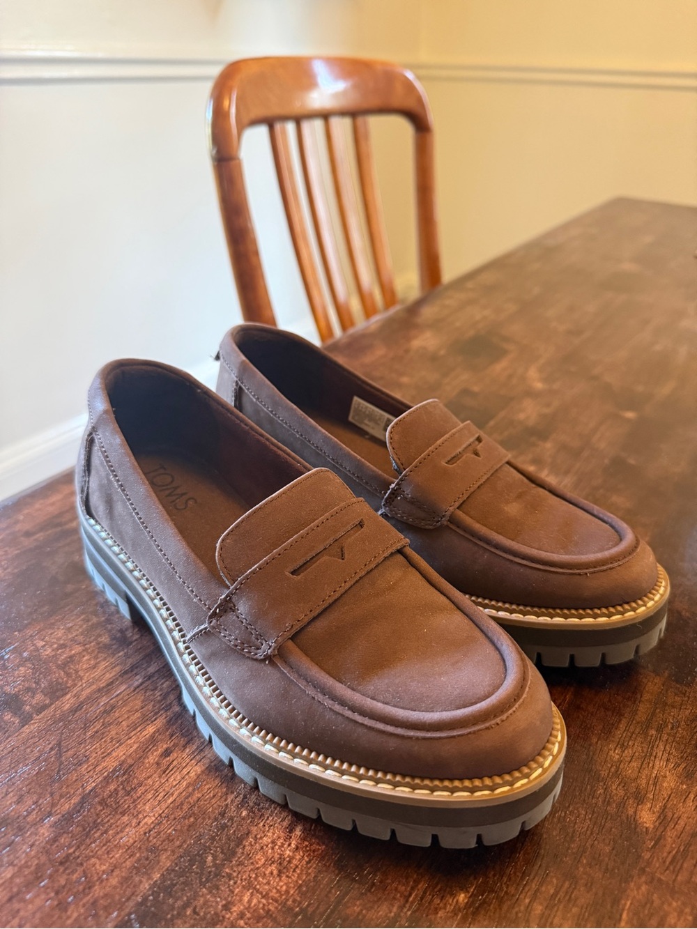 Toms Brown Suede Lug Sole Penny Loafers